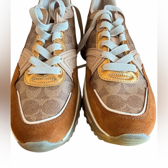 NEW— COACH C143 Brown and Cream Women's Sneakers Athletic shoes 🤎🩷 - Picture 3 of 11